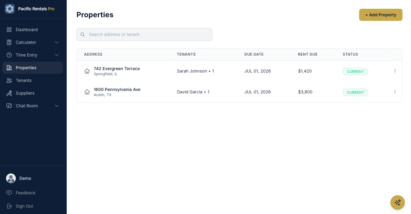 Properties — rental property management with units, leases, and tenant tracking